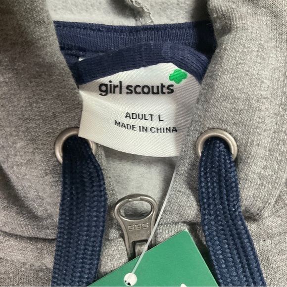 Girl Scout Size L Unisex Sweatshirt Jacket Zip Up Hooded Gray Blue Relaxed Fit - Picture 8 of 10